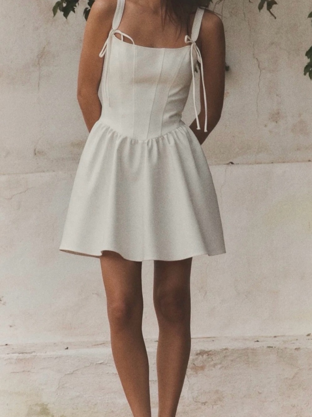 ZARA white Cream Tie-Strap Mini Dress